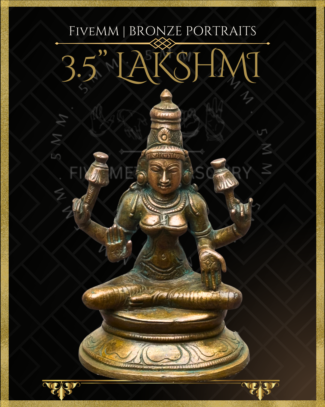 Lakshmi Panchaloha Bronze Icon - 3.5"  -  Antique finish