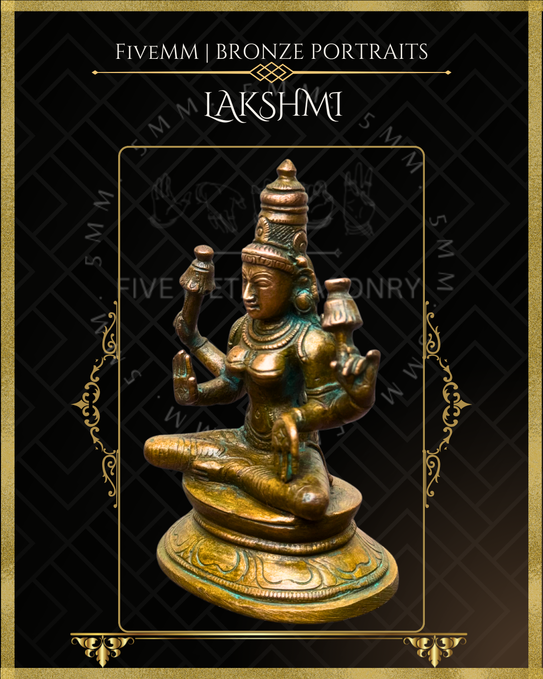 Lakshmi Panchaloha Bronze Icon - 3.5"  -  Antique finish