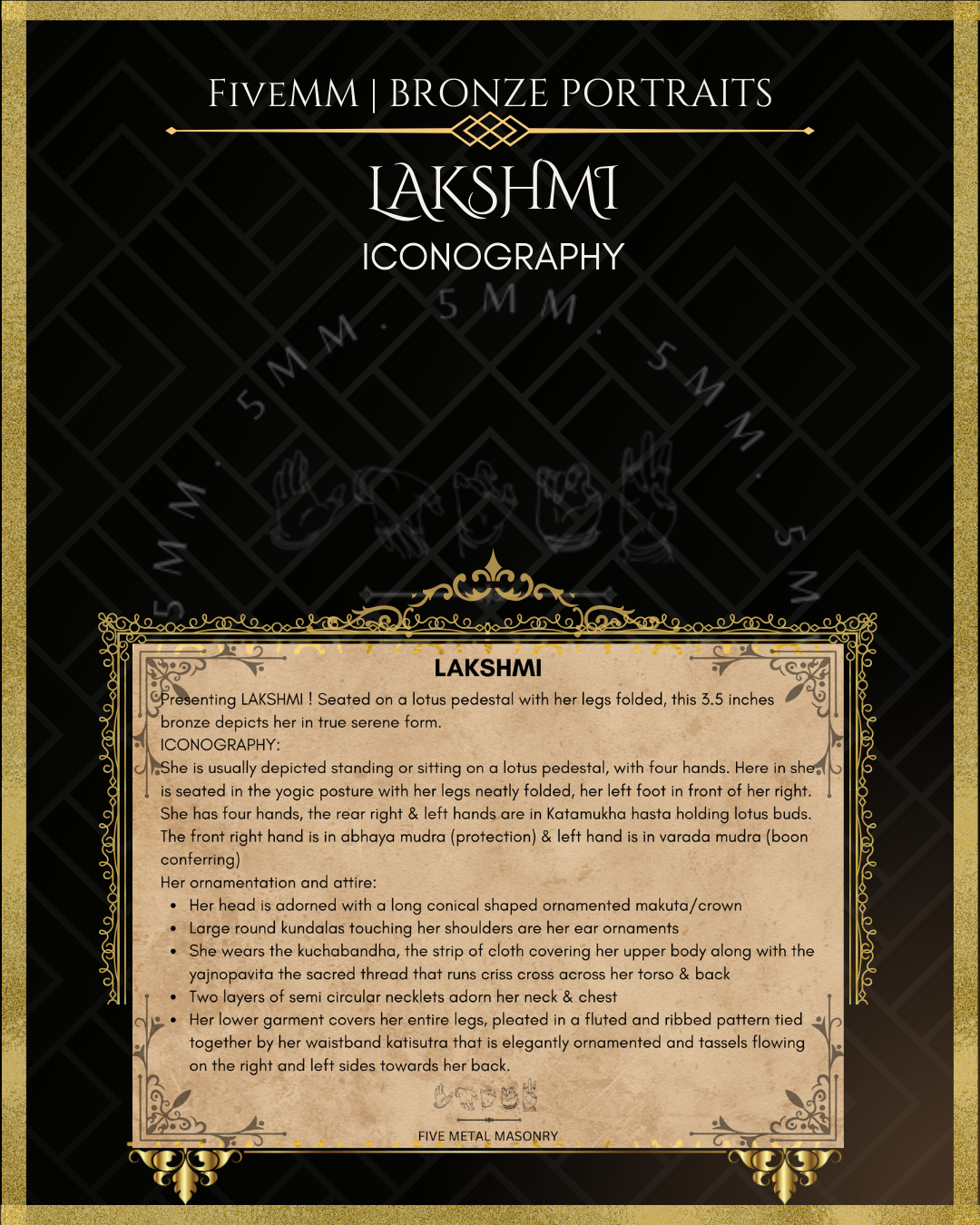 Lakshmi Panchaloha Bronze Icon - 3.5"  -  Antique finish