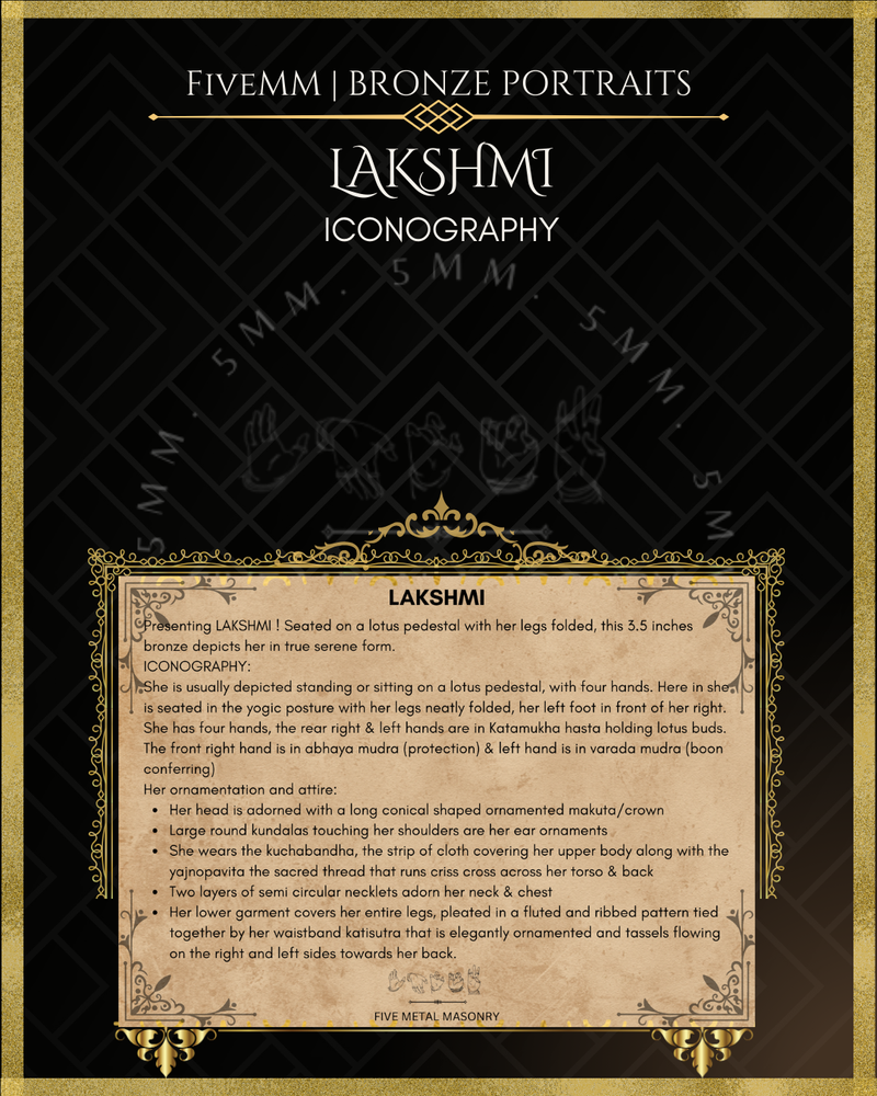 Lakshmi Panchaloha Bronze Icon - 3.5"  -  Antique finish