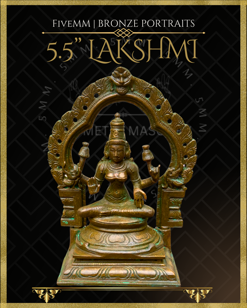 Lakshmi Panchaloha Bronze Icon - 5.5"  with arch -  Antique finish