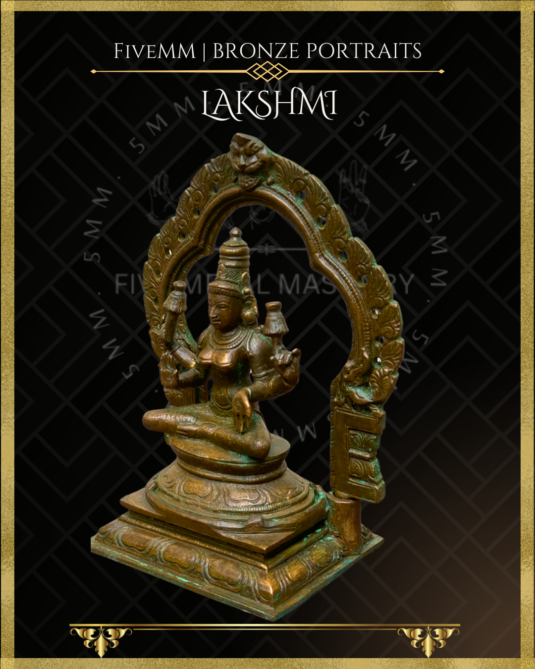 Lakshmi Panchaloha Bronze Icon - 5.5"  with arch -  Antique finish
