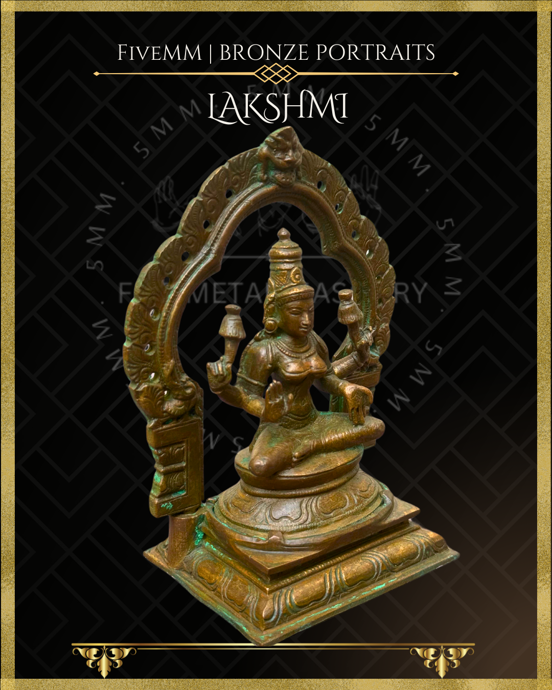 Lakshmi Panchaloha Bronze Icon - 5.5"  with arch -  Antique finish