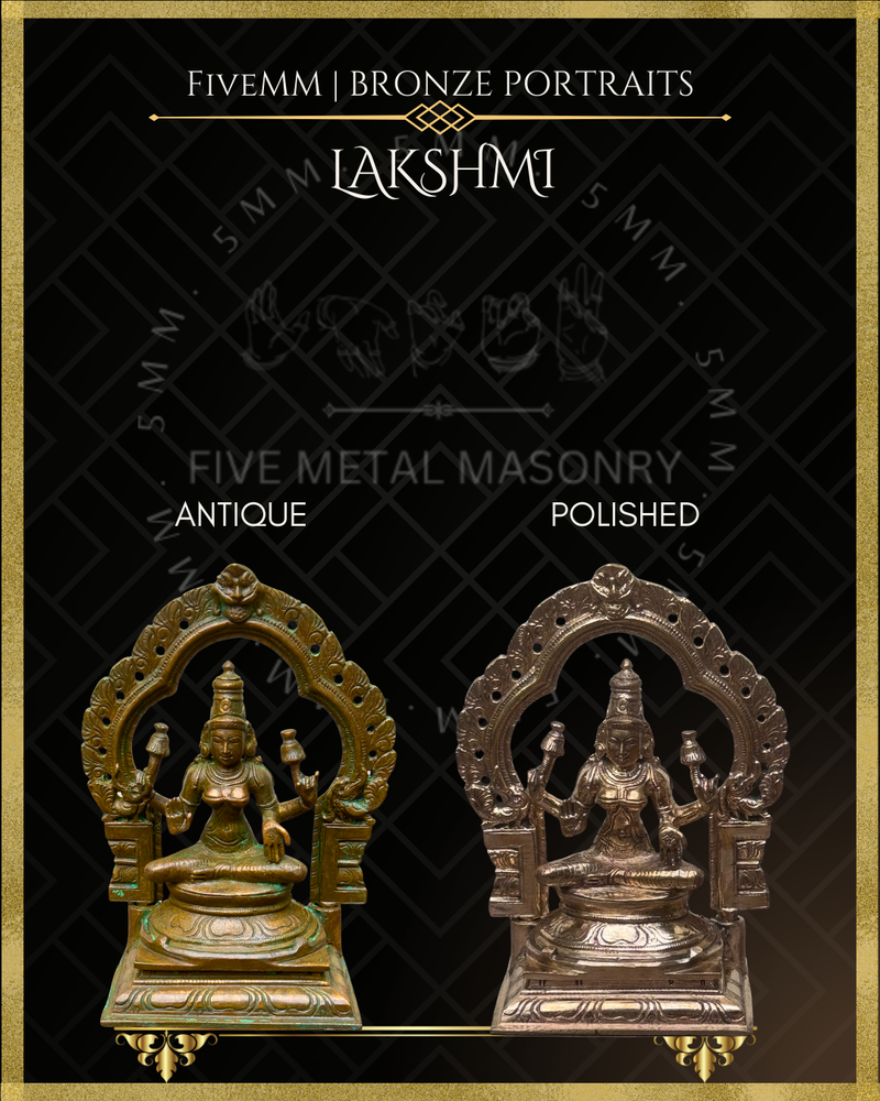 Lakshmi Panchaloha Bronze Icon - 5.5"  with arch -  Antique finish