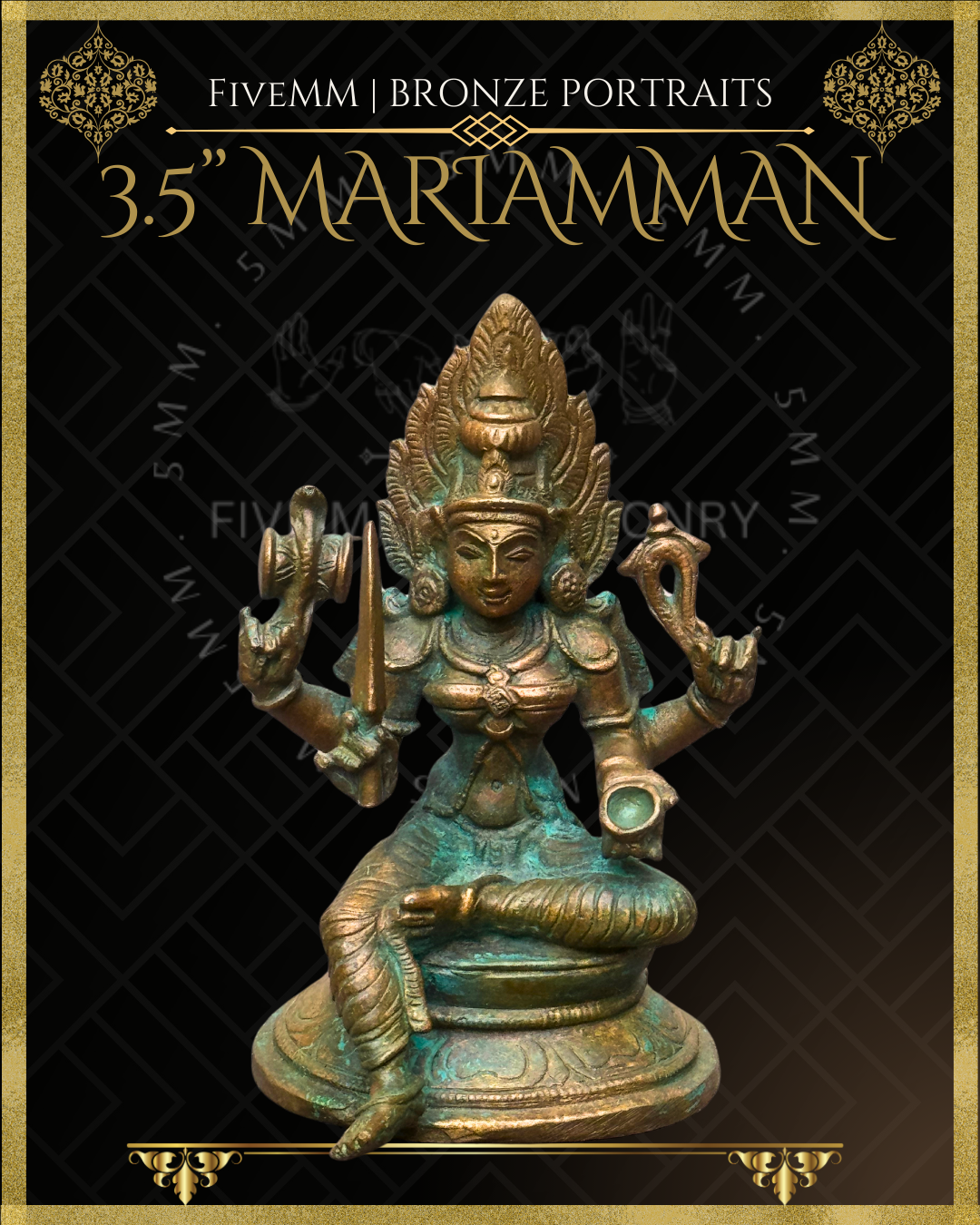 Mariamman with Sword Panchaloha Bronze Icon - 3.5"