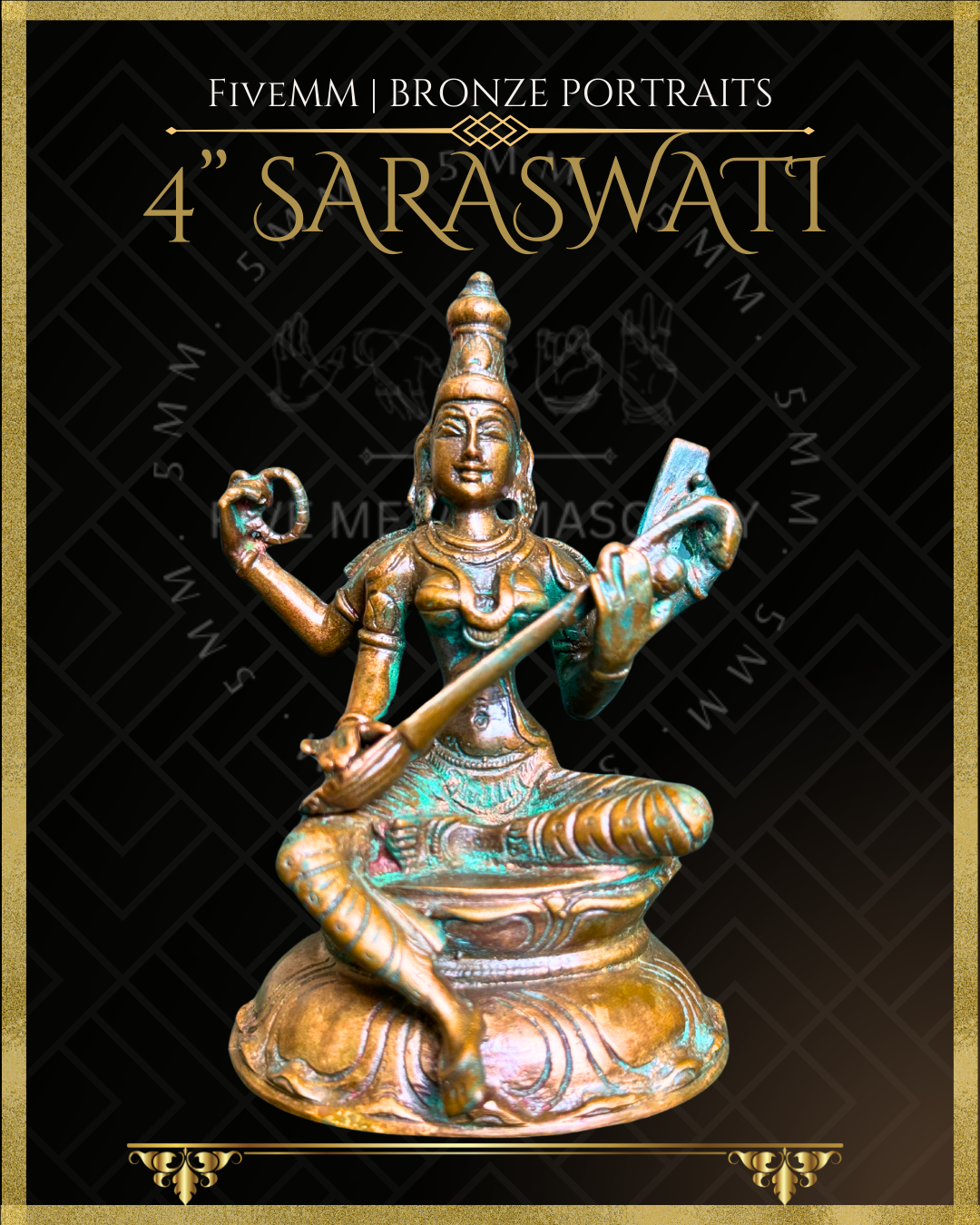 Saraswati Panchaloha Bronze Icon - 4"
