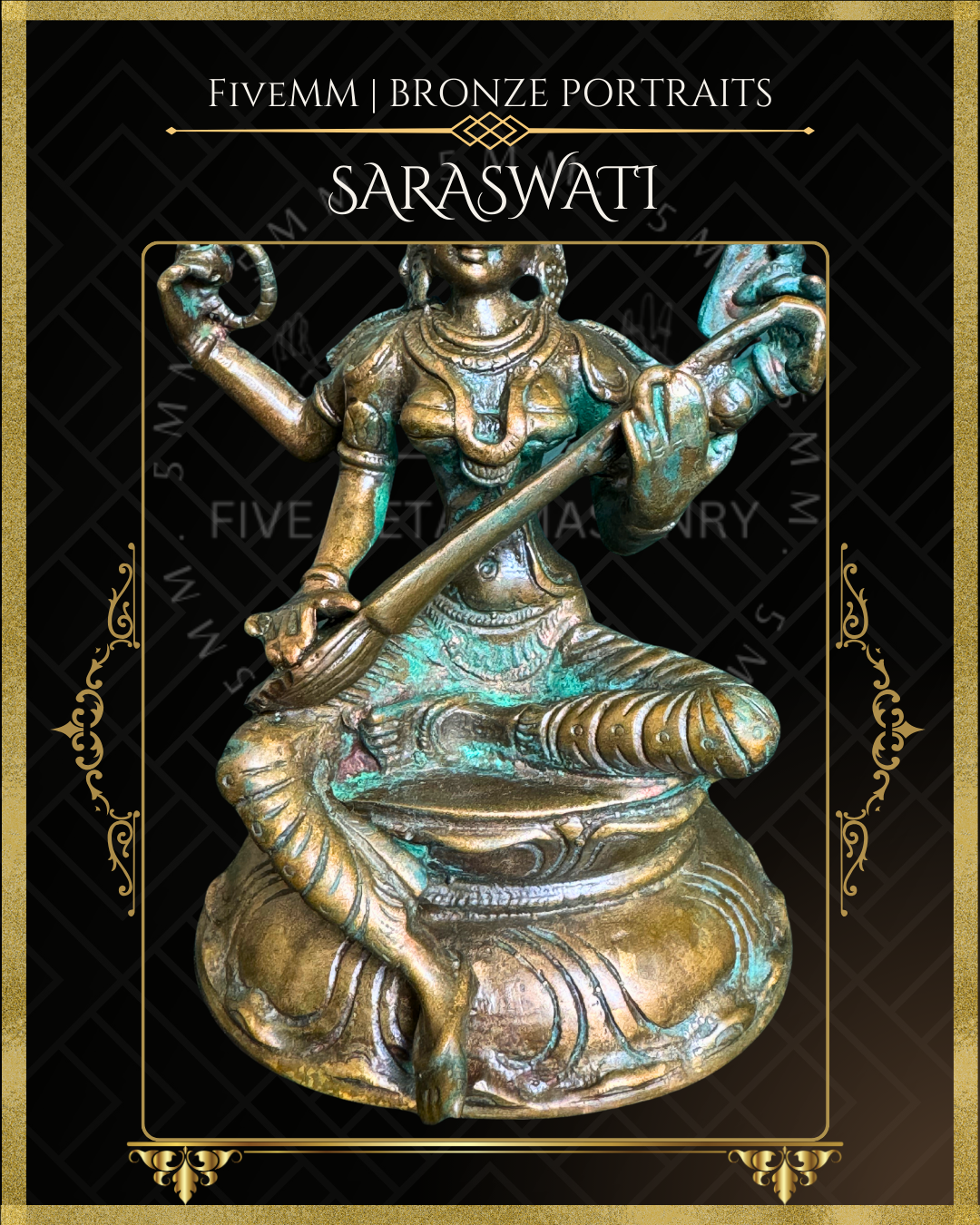 Saraswati Panchaloha Bronze Icon - 4"