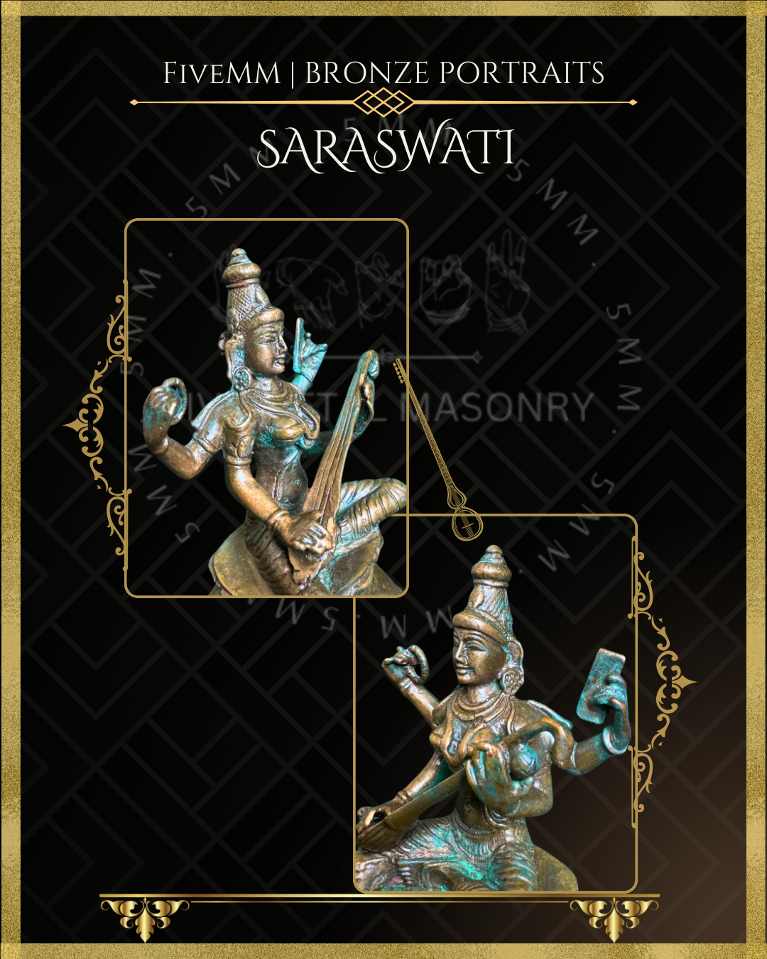 Saraswati Panchaloha Bronze Icon - 4"