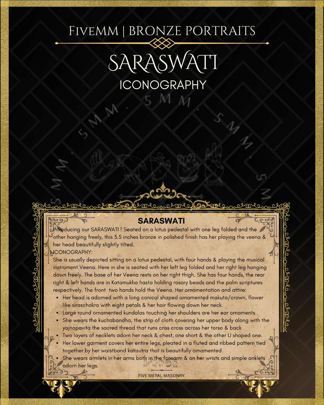 Saraswati Panchaloha Bronze Icon - 4"