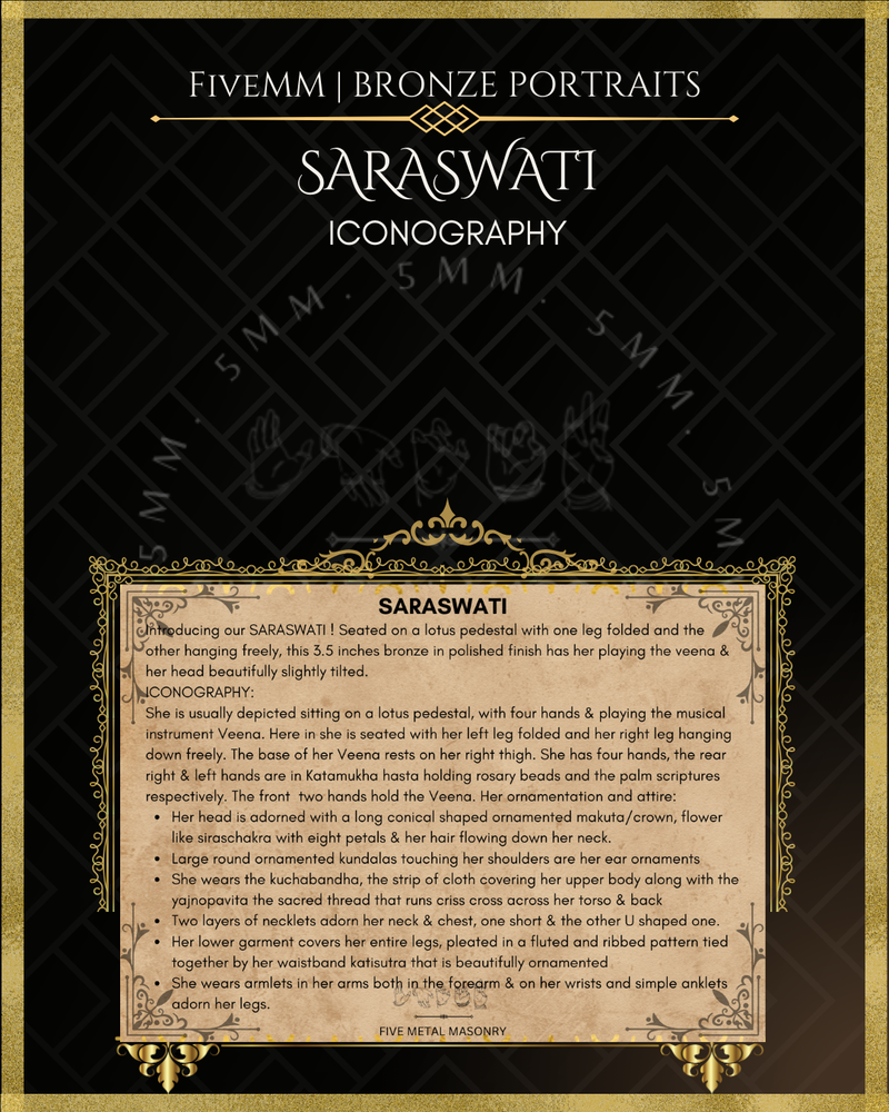 Saraswati Panchaloha Bronze Icon - 4"
