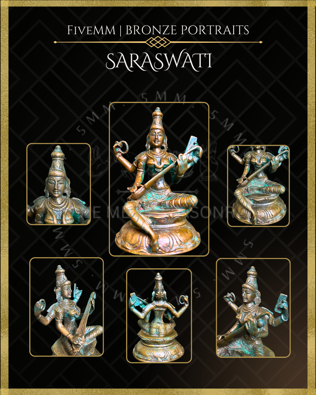 Saraswati Panchaloha Bronze Icon - 4"