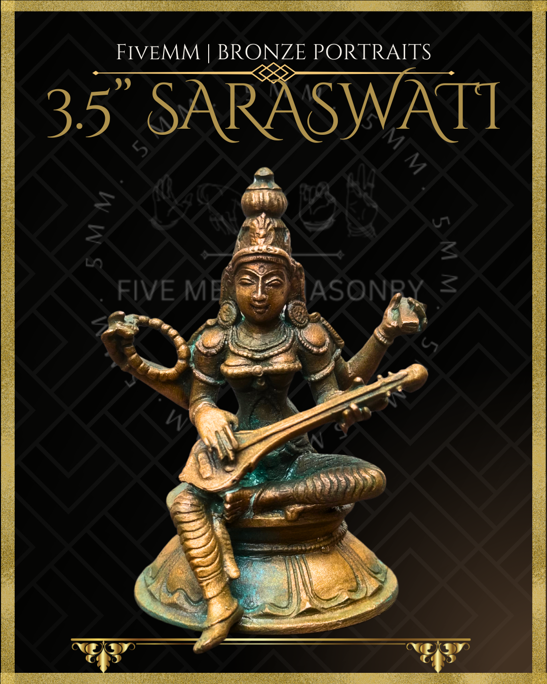 Saraswati Panchaloha Bronze Icon - 3.5"