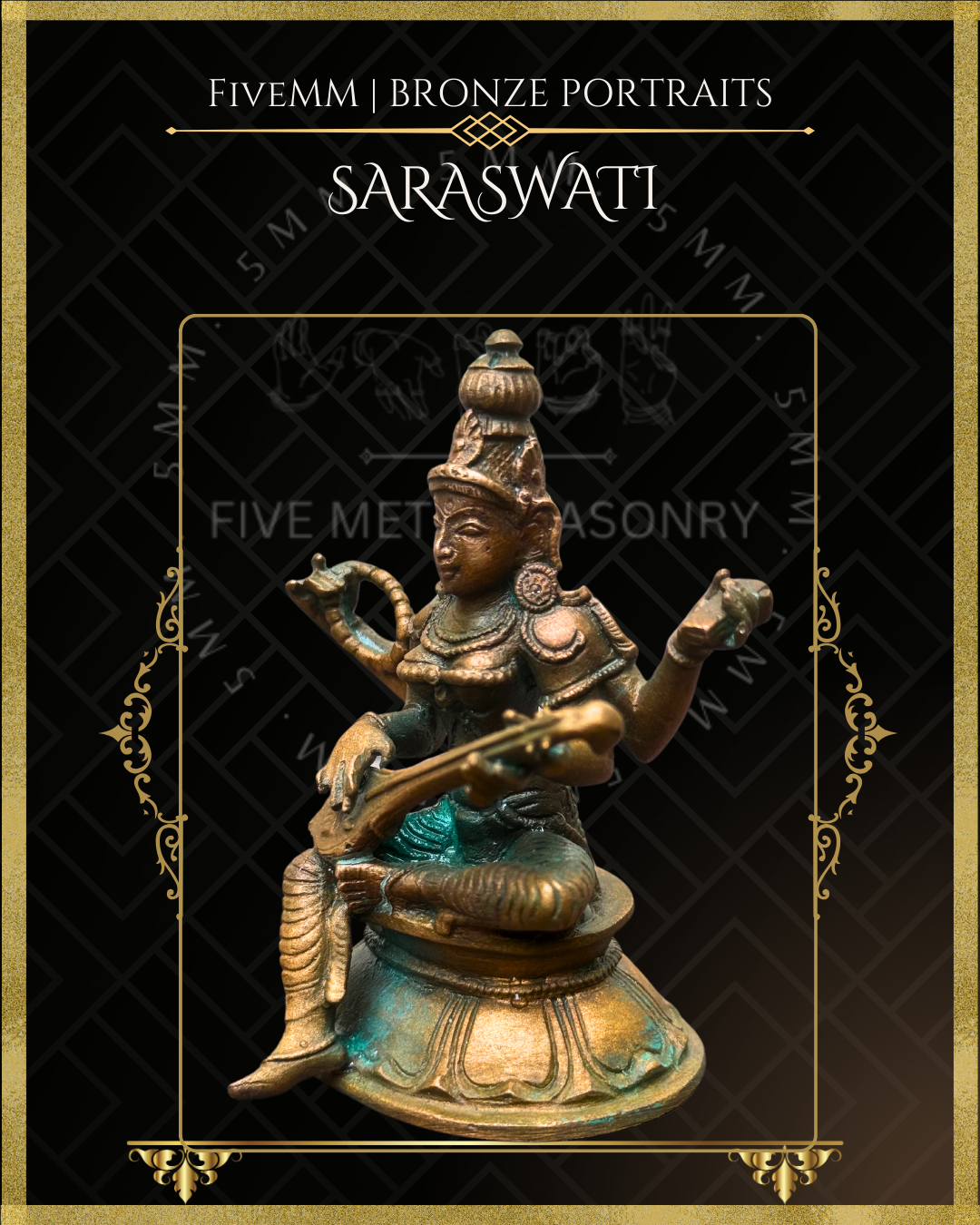 Saraswati Panchaloha Bronze Icon - 3.5"
