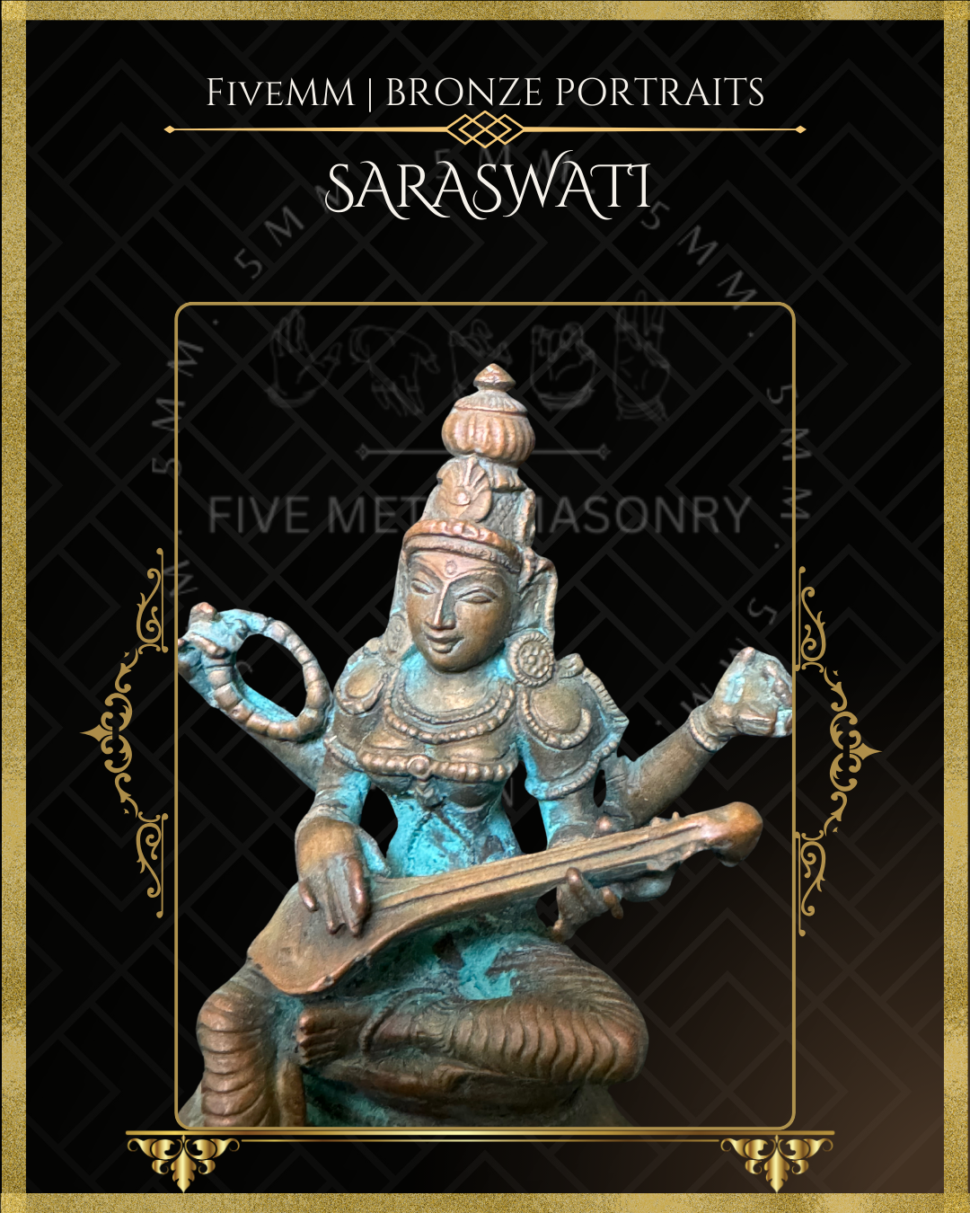 Saraswati Panchaloha Bronze Icon - 3.5"