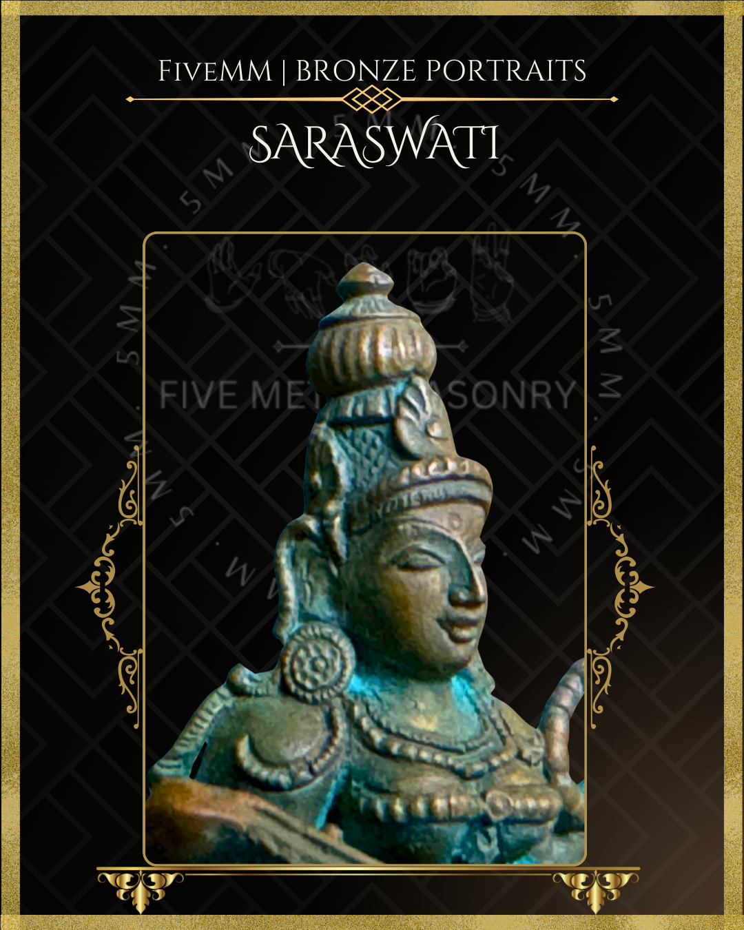 Saraswati Panchaloha Bronze Icon - 3.5"