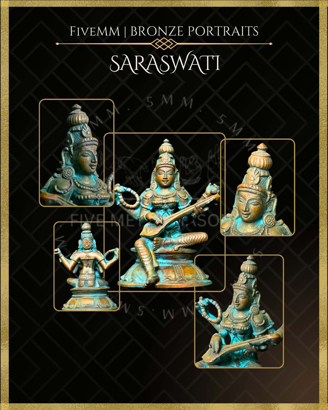 Saraswati Panchaloha Bronze Icon - 3.5"