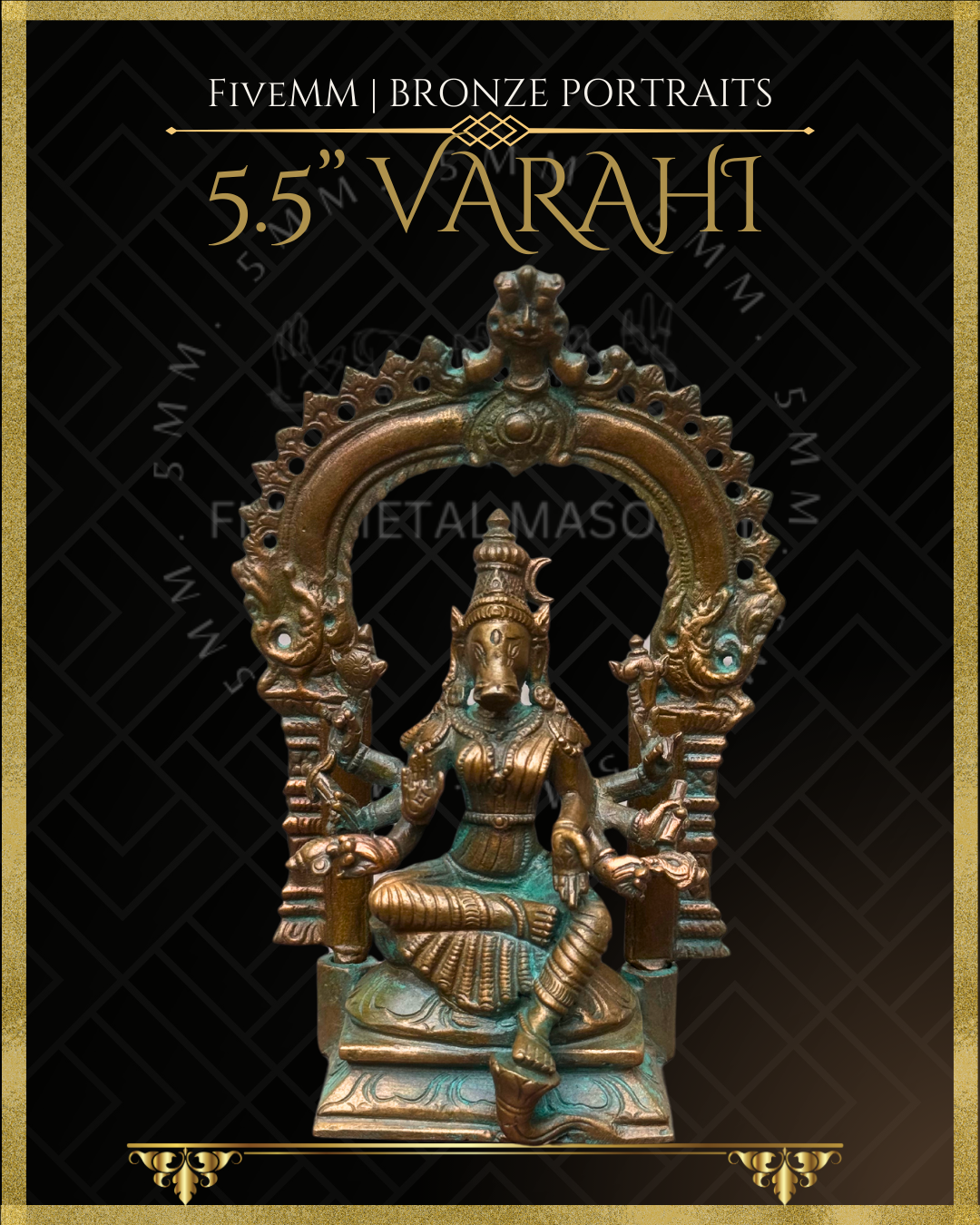 Varahi Panchaloha Bronze Icon - 5.5" Seated with arch - Antique finish