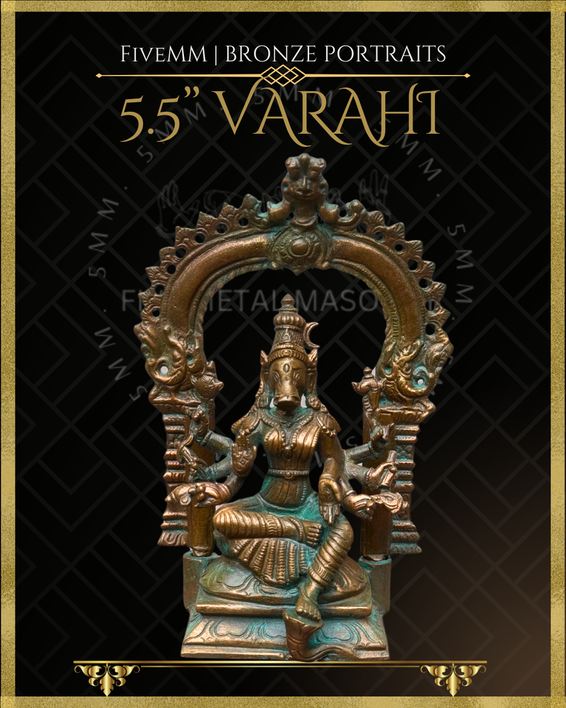 Varahi Panchaloha Bronze Icon - 5.5" Seated with arch - Antique finish