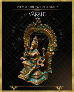 Varahi Panchaloha Bronze Icon - 5.5" Seated with arch - Antique finish