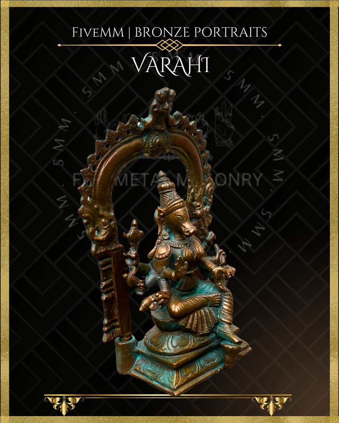 Varahi Panchaloha Bronze Icon - 5.5" Seated with arch - Antique finish
