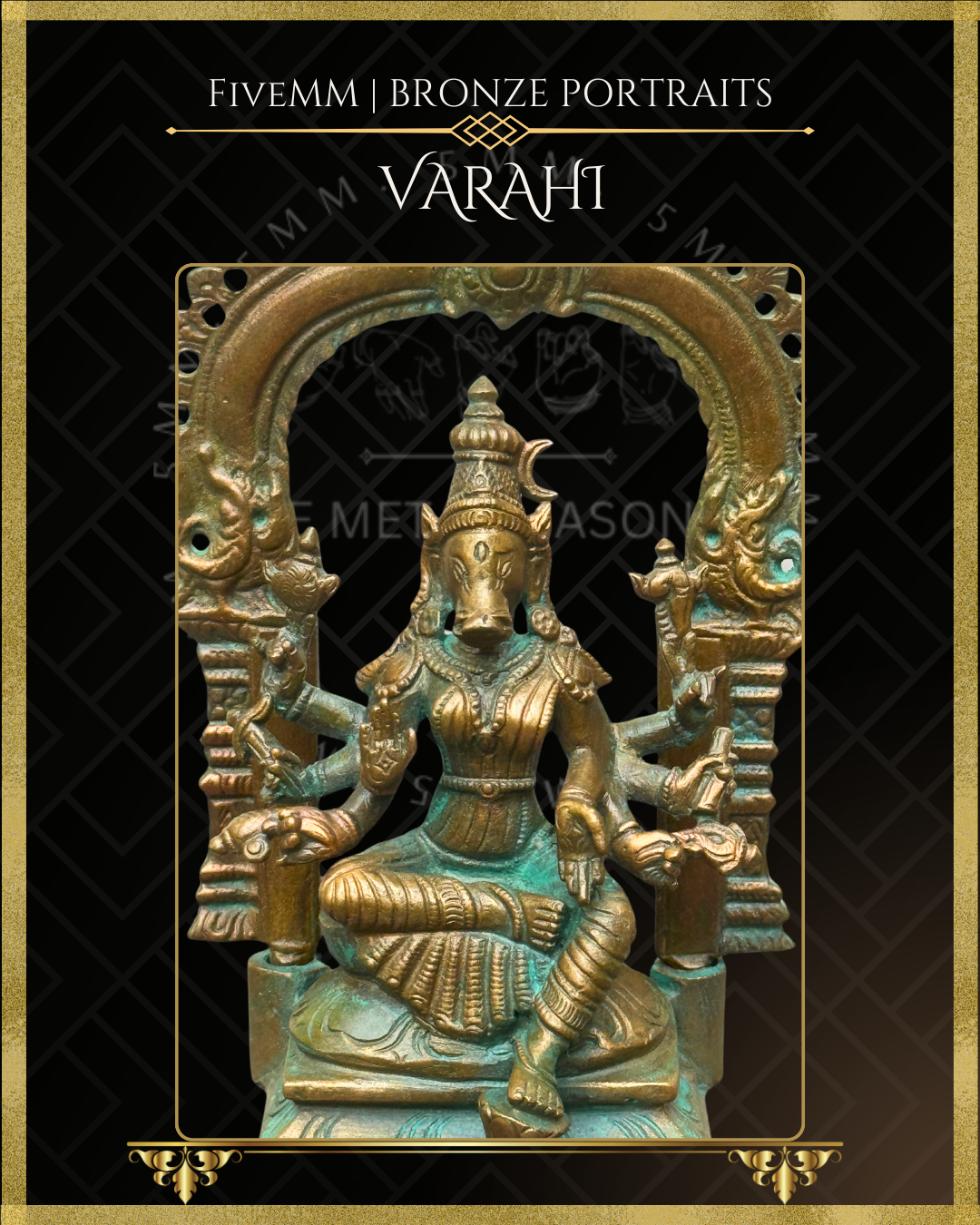 Varahi Panchaloha Bronze Icon - 5.5" Seated with arch - Antique finish