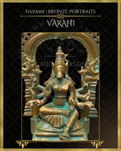 Varahi Panchaloha Bronze Icon - 5.5" Seated with arch - Antique finish