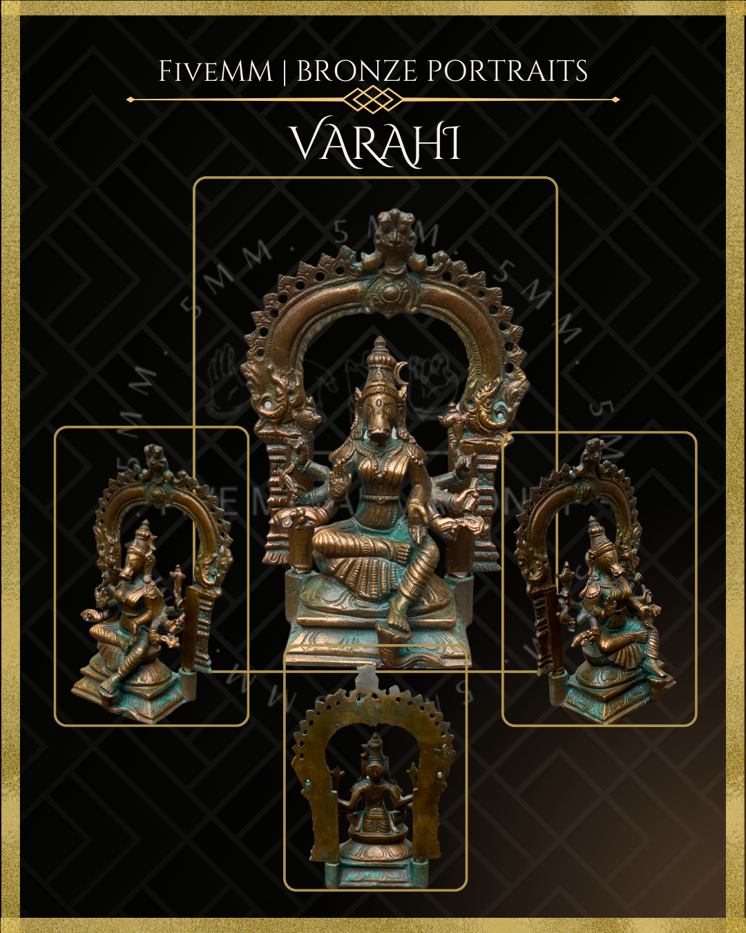 Varahi Panchaloha Bronze Icon - 5.5" Seated with arch - Antique finish