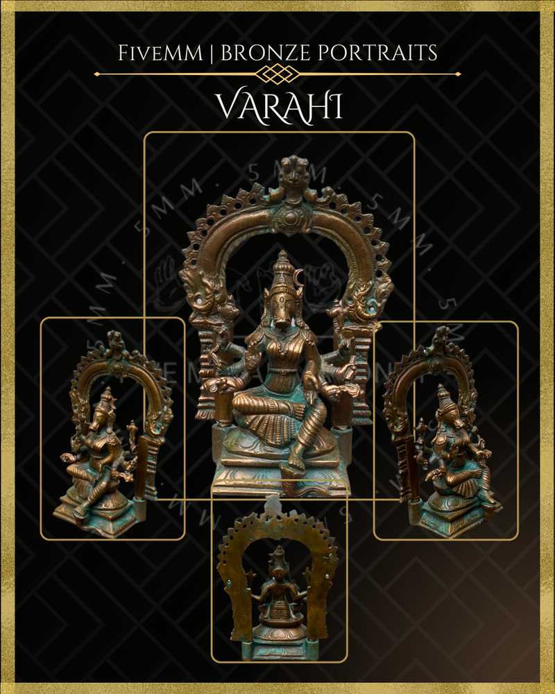 Varahi Panchaloha Bronze Icon - 5.5" Seated with arch - Antique finish