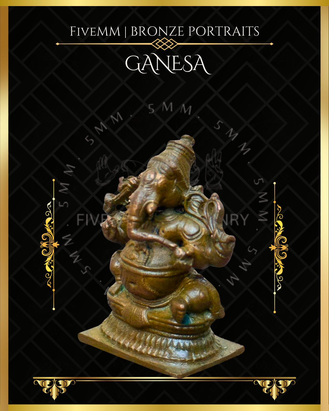 Ganesa Panchaloha Bronze Icon - 1.5" Seated (Trunk:Left) - Antique finish