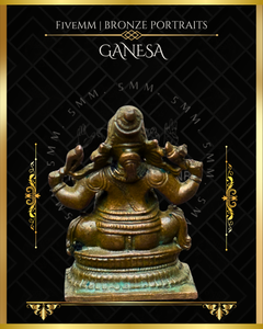 Ganesa Panchaloha Bronze Icon - 1.5" Seated (Trunk:Left) - Antique finish