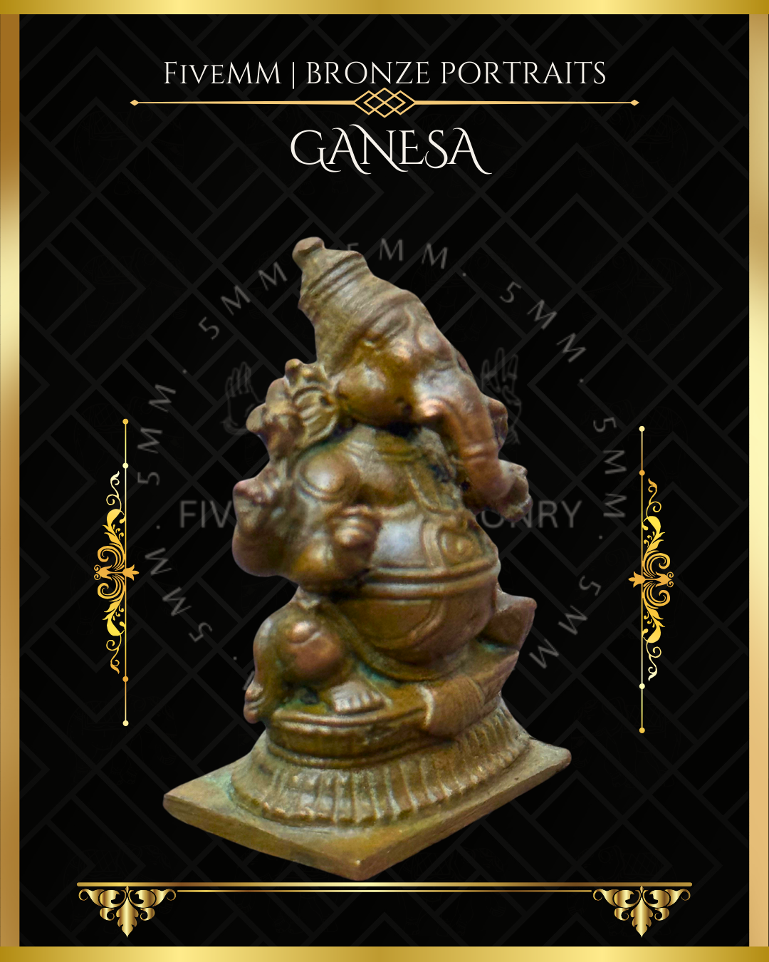 Ganesa Panchaloha Bronze Icon - 1.5" Seated (Trunk:Left) - Antique finish