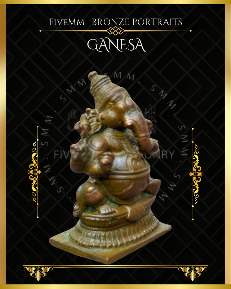 Ganesa Panchaloha Bronze Icon - 1.5" Seated (Trunk:Left) - Antique finish