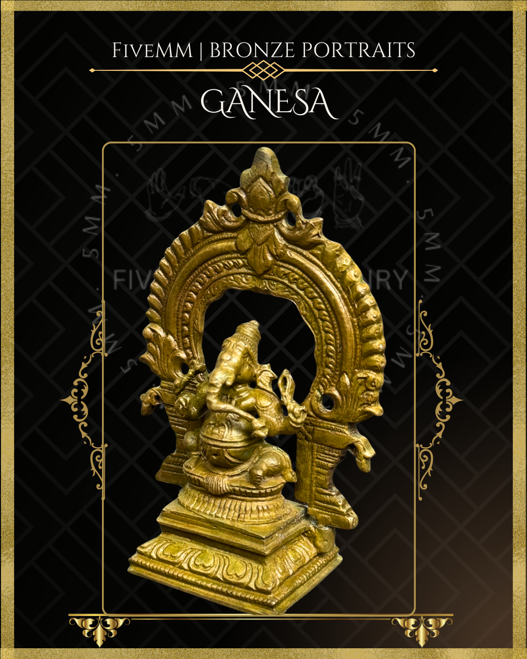 Ganesa Panchaloha Bronze Icon - 3" Seated with arch