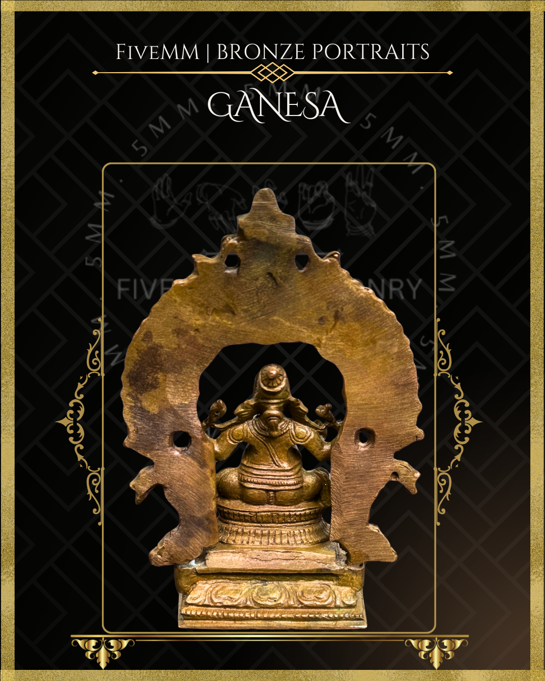 Ganesa Panchaloha Bronze Icon - 3" Seated with arch