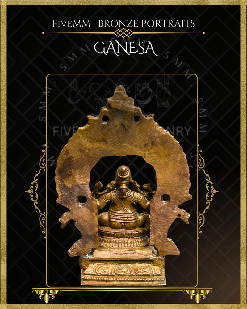 Ganesa Panchaloha Bronze Icon - 3" Seated with arch