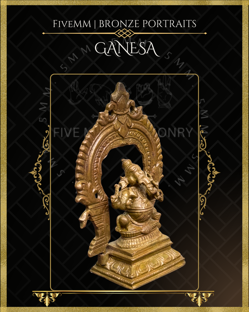 Ganesa Panchaloha Bronze Icon - 3" Seated with arch