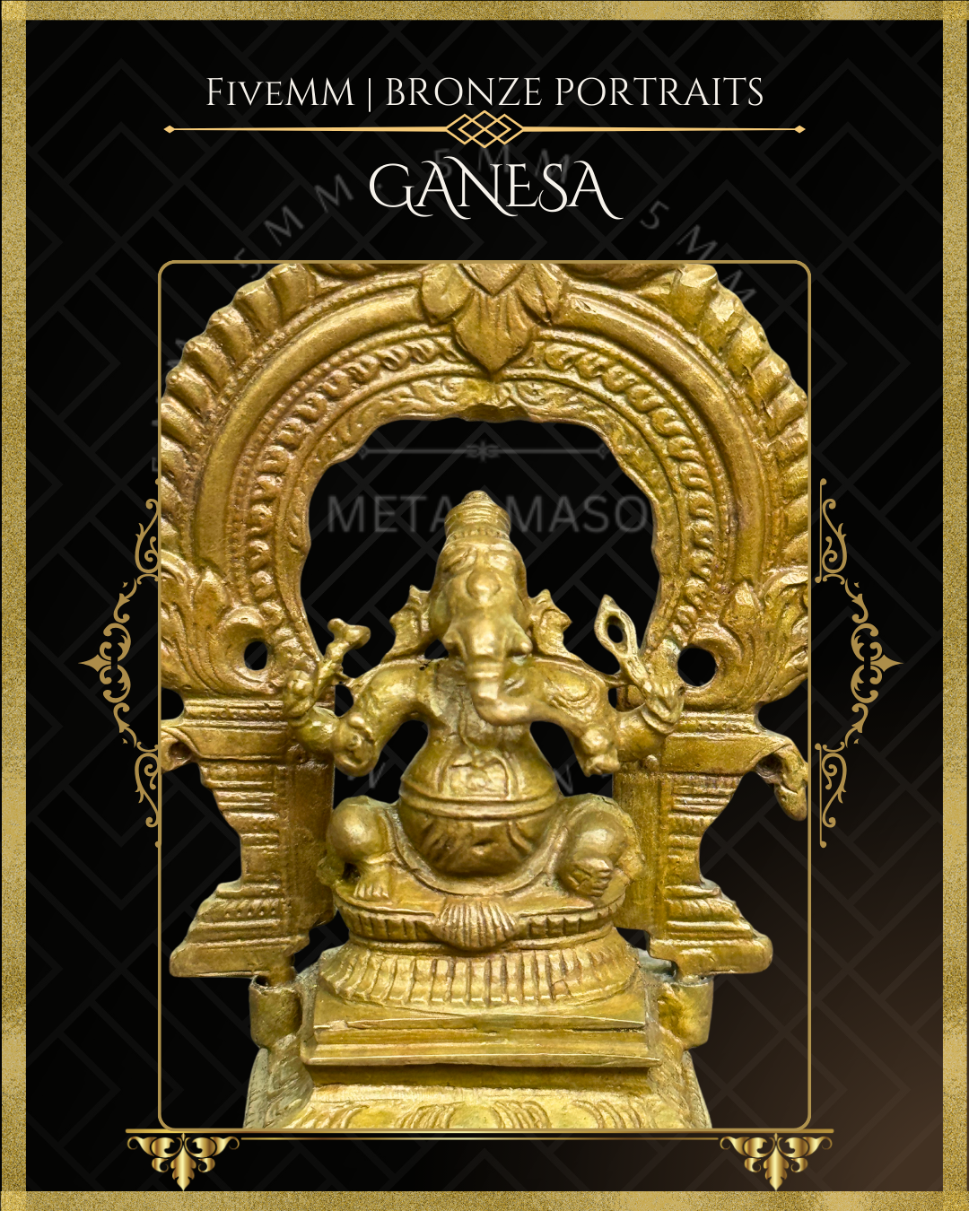 Ganesa Panchaloha Bronze Icon - 3" Seated with arch