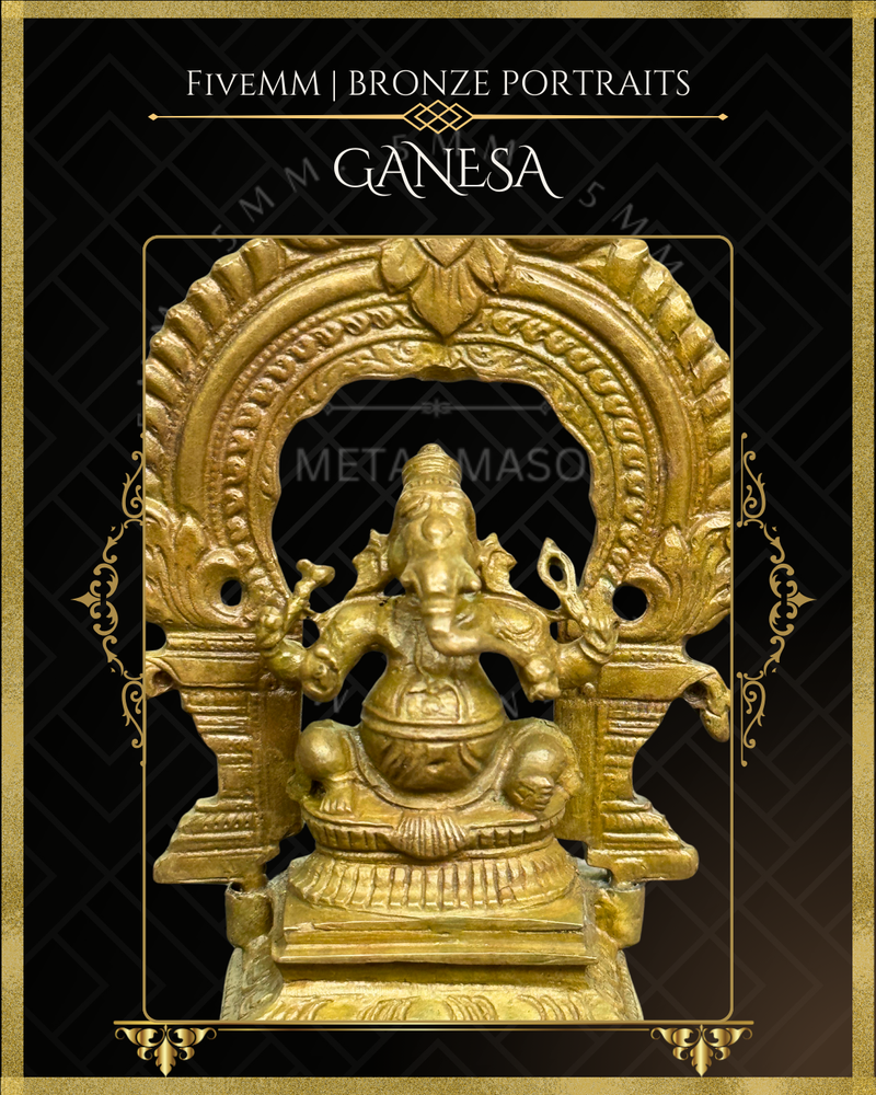 Ganesa Panchaloha Bronze Icon - 3" Seated with arch