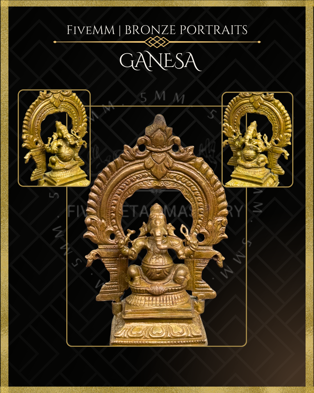 Ganesa Panchaloha Bronze Icon - 3" Seated with arch