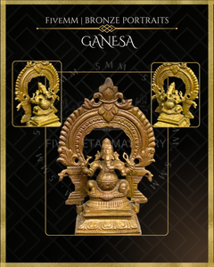 Ganesa Panchaloha Bronze Icon - 3" Seated with arch