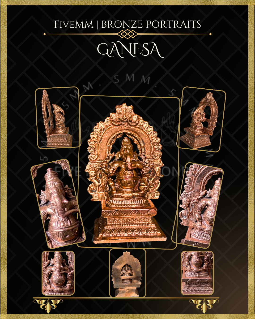 Ganesa Panchaloha Bronze Icon - 3" Seated with arch