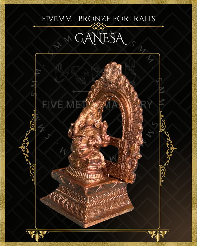 Ganesa Panchaloha Bronze Icon - 3" Seated with arch