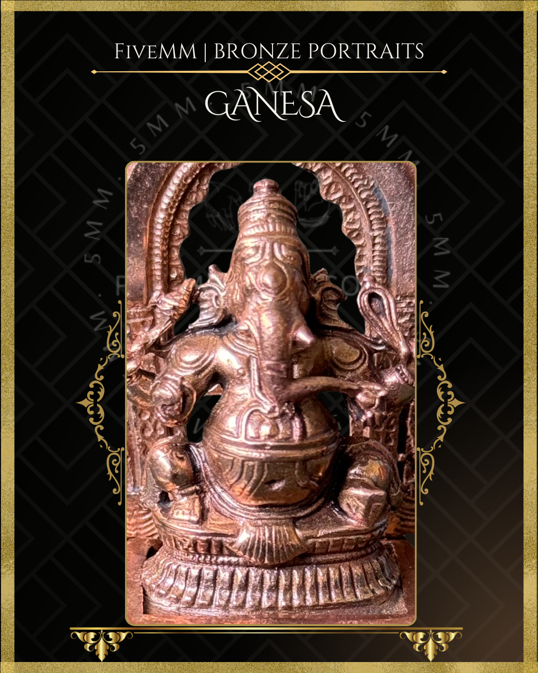 Ganesa Panchaloha Bronze Icon - 3" Seated with arch