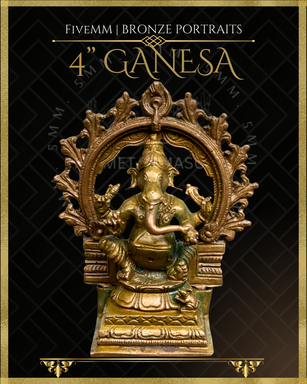 Ganesa Panchaloha Bronze Icon - 4" Seated with arch