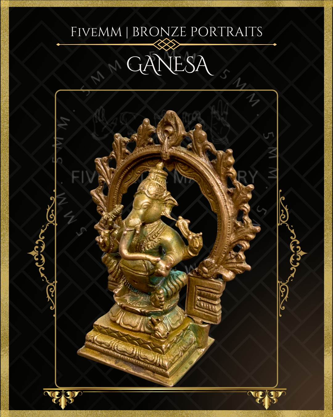 Ganesa Panchaloha Bronze Icon - 4" Seated with arch