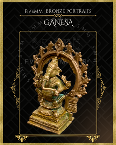 Ganesa Panchaloha Bronze Icon - 4" Seated with arch