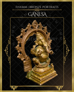 Ganesa Panchaloha Bronze Icon - 4" Seated with arch
