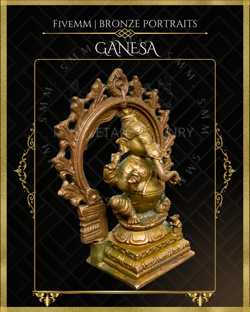 Ganesa Panchaloha Bronze Icon - 4" Seated with arch