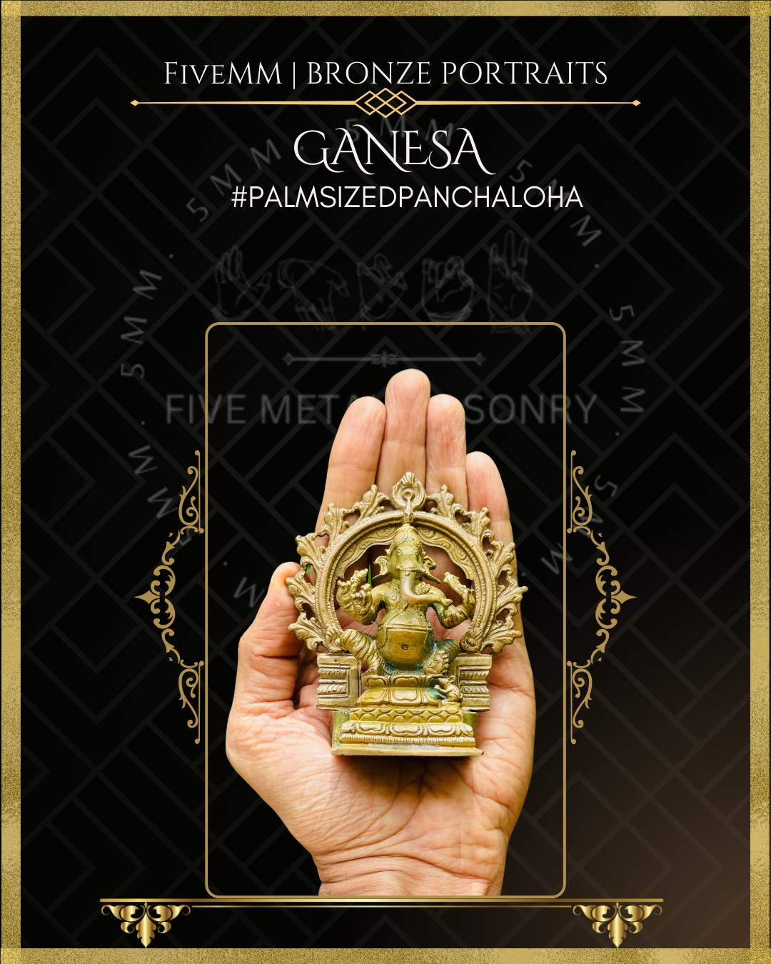 Ganesa Panchaloha Bronze Icon - 4" Seated with arch