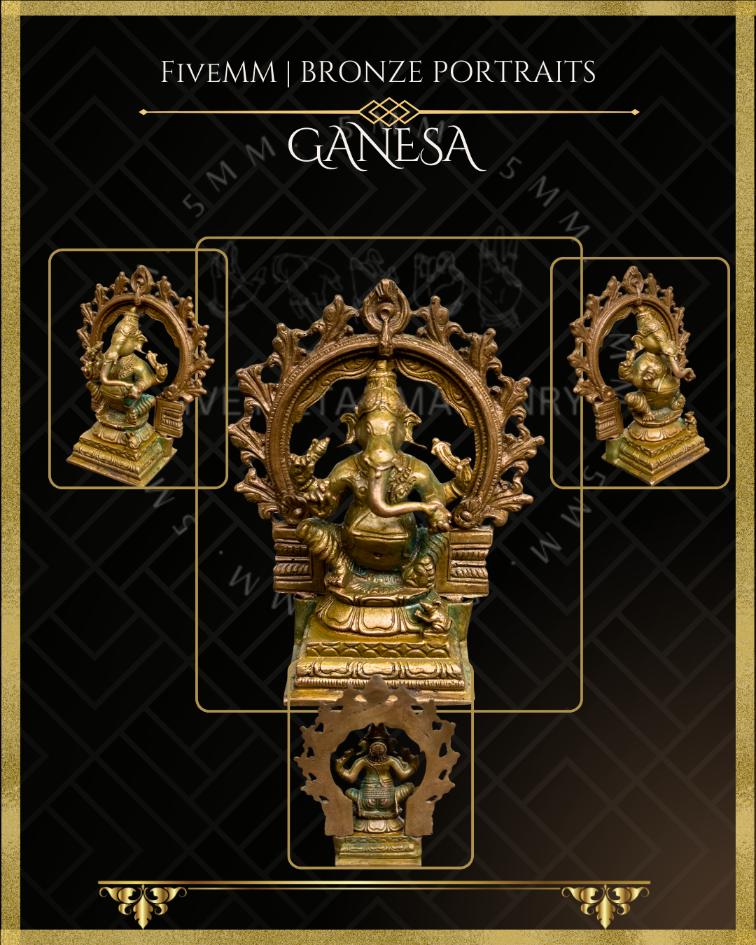 Ganesa Panchaloha Bronze Icon - 4" Seated with arch